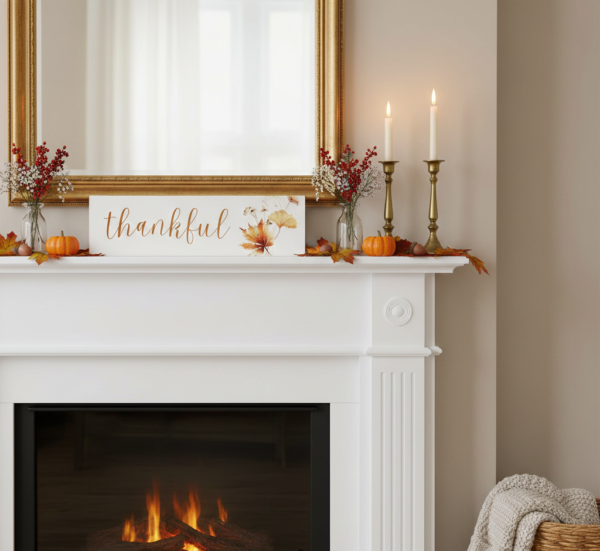 Fall Harvest Stick Sign with “Thankful” Message