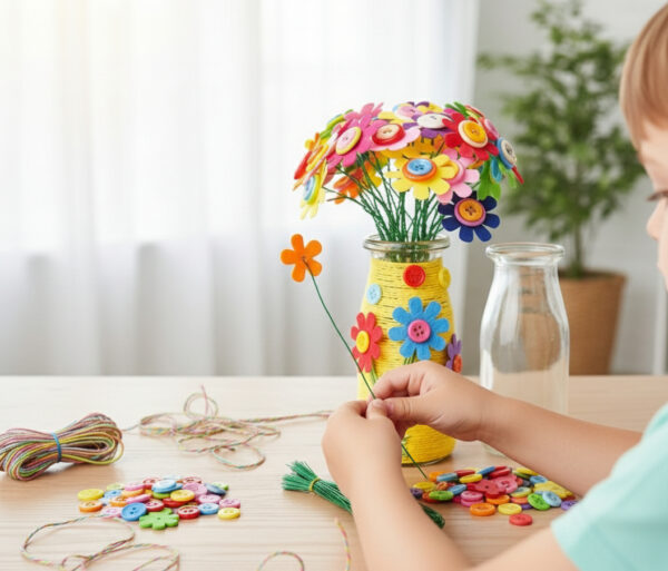DIY Fabric Flower Toy Kit – Handmade Button Bouquet for Kids 2-4