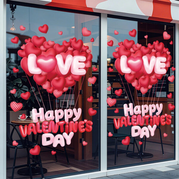 3D heart window decals create a romantic atmosphere for your festive glass displays.