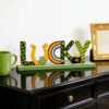 Festive Wooden St. Patrick's Day Lucky Letter Tabletop Ornament with Clover Details