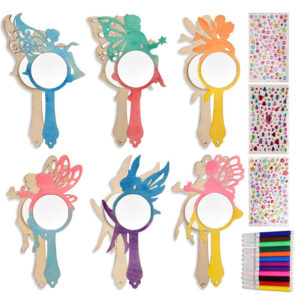 H3235423a6bd14f2f80957ac5f2fc165dd Kids Fairy DIY Wooden Craft Painting Kit – Handheld Mirror Art