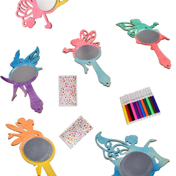 Kids Fairy DIY Wooden Craft Painting Kit – Handheld Mirror Art