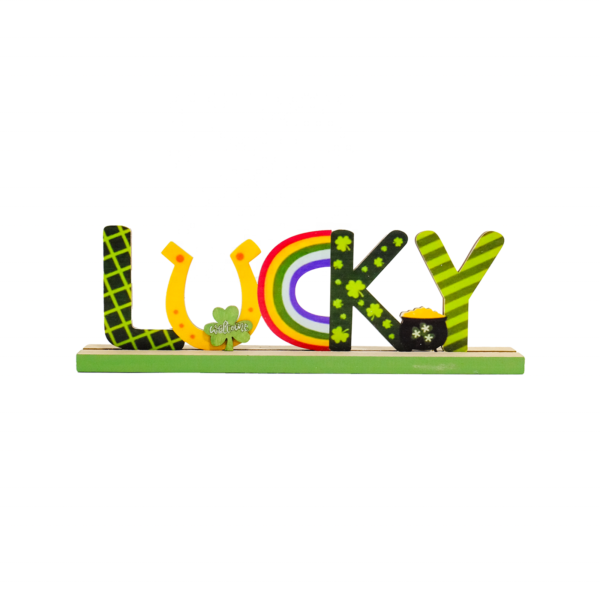 Festive Wooden St. Patrick's Day Lucky Letter Tabletop Ornament with Clover Details