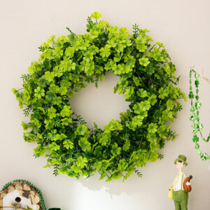 Festive St. Patrick's Day artificial shamrock garlands and wreaths for lucky door decor.