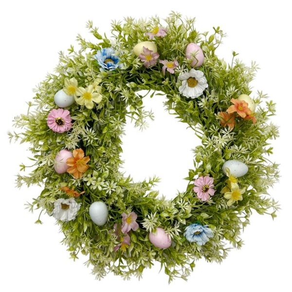 Decorative Easter Wreath Artificial Floral Wreath with Pastel Easter Eggs for Festive Window Displays