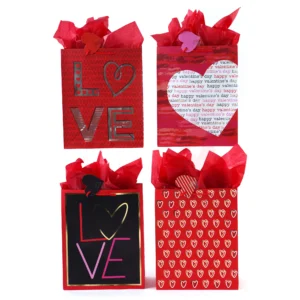 Four premium large Valentine gift bags with assorted hot-stamped "Love You Always" motifs.