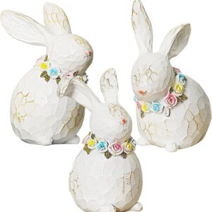 Hb8169c5b4c7241a680491bc6145fded29 Set of Three White Resin Spring Bunnies with Colorful Floral Neck Wreaths
