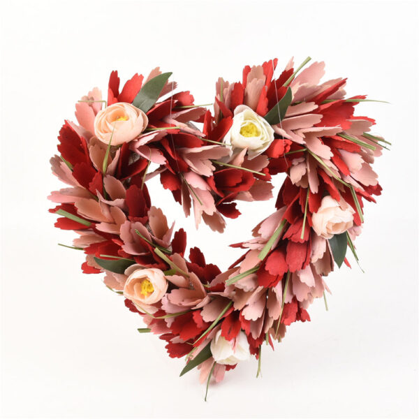 Valentine’s Day Red Heart Flower Wreath Handmade Decor