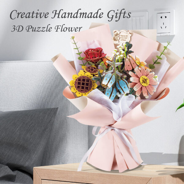 Wooden 3D Flower Puzzle Kit – Creative Toy & DIY Gift