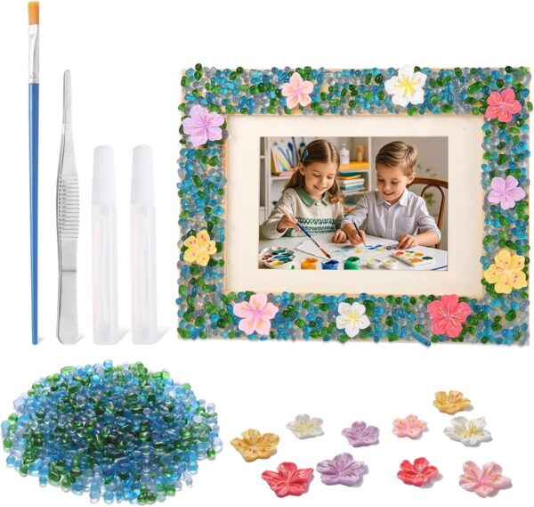 Kids DIY Mosaic Picture Frame Arts & Crafts Kit Glass Pebbles