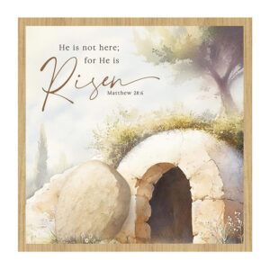 He Is Risen Matthew 28:6 Framed Watercolor Empty Tomb Easter Tabletop Plaque