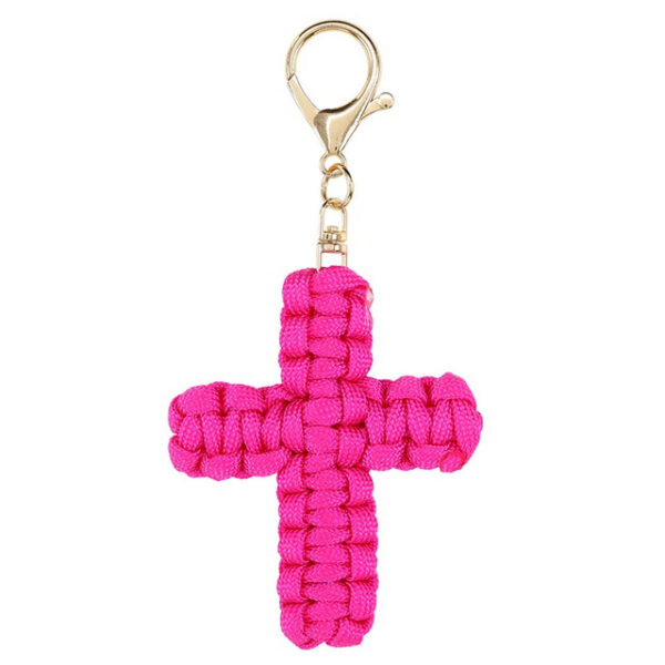Woven Paracord Cross Keychains with "We Give" Verse Wooden Display