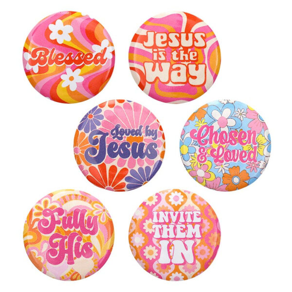 T3279__27183 Retro 1.5-Inch Floral Faith Buttons in a Convenient 4-Inch Display Tub
