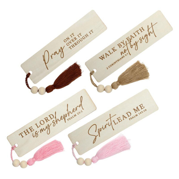 Inspiring Wooden Scripture Bookmarks with Tassels and Decorative Wooden Beads
