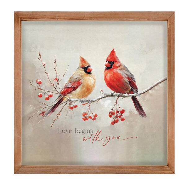 VFR2023__17133 "Love Begins With You" Framed Cardinal Couple Art with Wood Frame
