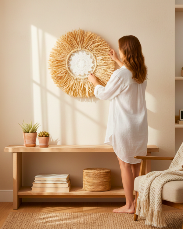 b04fb9b4-9e1a-424f-9032-a7f1339e1c27 18-Inch Handcrafted Boho Fringe Wall Decor with Intricate Lace Centerpiece