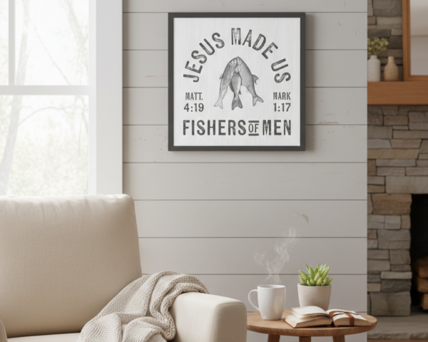 "Jesus Made Us Fishers of Men" Biblical Verse Wood Framed Plaque