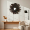 Elegant Thirty Four Inch Circular Wall Mirror Featuring Wispy Black Fiber Detailing