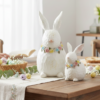 Set of Three White Resin Spring Bunnies with Colorful Floral Neck Wreaths