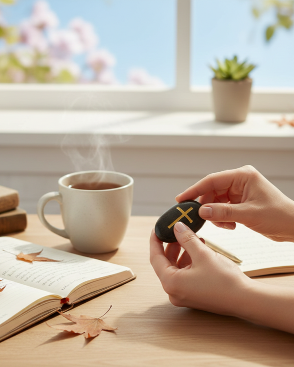 f1f95518-ac80-4537-bba9-96247aa25405 Hand-Polished Natural River Stones with Engraved Gold Christian Cross Emblems