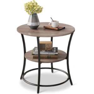 1 Round Side Table with Storage Shelves Metal Frame Nightstand