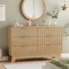 Modern Fluted Wood Dresser Six Drawer Storage Cabinet Natural Oak