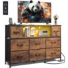 Dresser TV Stand with Drawers Shelves LED Charging Station