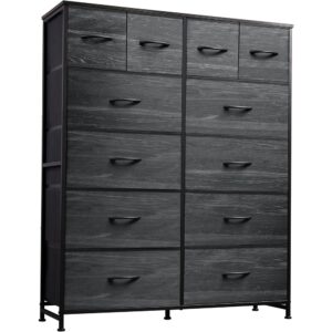 Tall Fabric Dresser Twelve Drawer Storage Organizer with Wood Top