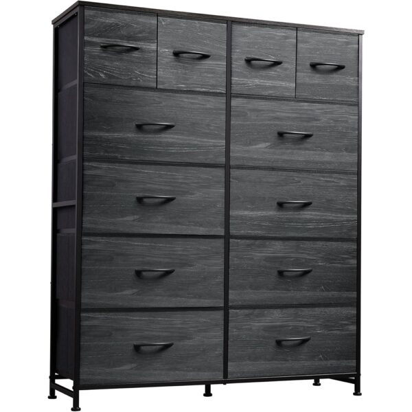 1 Tall Fabric Dresser Twelve Drawer Storage Organizer with Wood Top