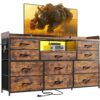 Long Dresser TV Stand Eleven Drawer Storage with LED Power Shelves