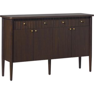 Modern Fluted Wood Sideboard Buffet Storage Cabinet Dark Brown Oak