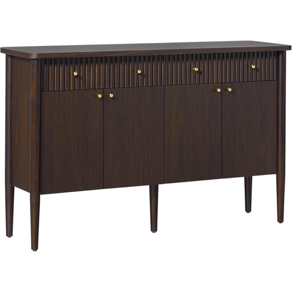 Modern Fluted Wood Sideboard Buffet Storage Cabinet Dark Brown Oak