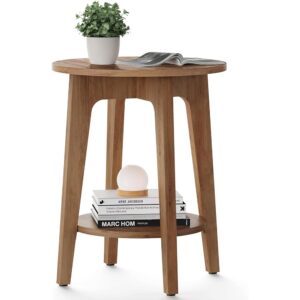 1 Round Two Tier Side Table Nightstand with Wooden Legs