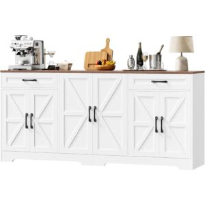 Large Farmhouse Sideboard Buffet Cabinet with Barn Doors Storage Shelves