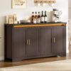 Modern Sideboard Buffet Cabinet with LED Power Storage Four Doors
