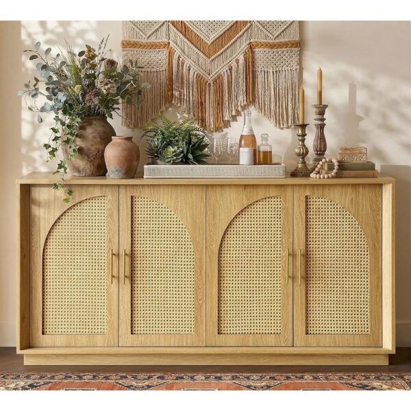 1 Farmhouse Sideboard Buffet Cabinet with Rattan Doors Media Storage Console