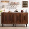 Set Two Sideboard Buffet Cabinets with Storage Adjustable Shelves Brown