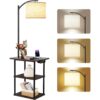 Floor Lamp Side Table with Charging Station and Shelves