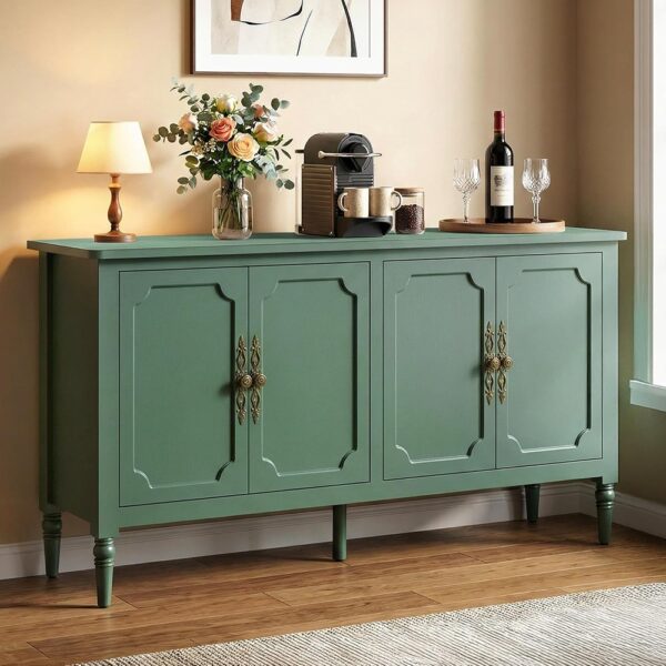 Vintage Sideboard Buffet Cabinet with Storage Adjustable Shelves Green
