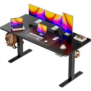 1 Electric Standing Desk Adjustable Height Computer Table with Presets Hooks