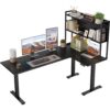 1 L Shaped Electric Standing Desk Adjustable Corner Workstation with Hutch