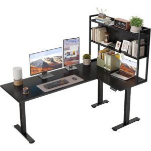 1 L Shaped Electric Standing Desk Adjustable Corner Workstation with Hutch