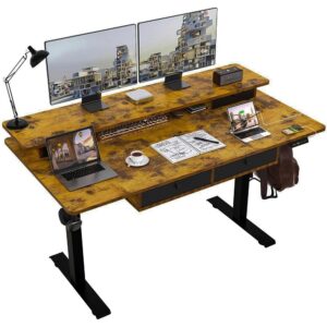 1 Electric Standing Desk Adjustable Height with Drawers Storage Shelves Workstation