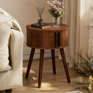 1 Modern Side Table with Sliding Door Storage Cabinet Nightstand