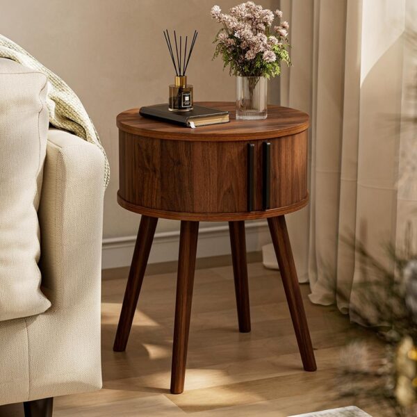 Modern Side Table with Sliding Door Storage Cabinet Nightstand