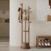 1 Solid Wood Coat Rack Stand with Shelves Hooks Freestanding Organizer