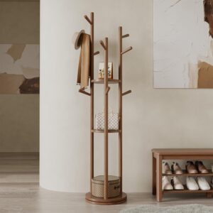 1 Solid Wood Coat Rack Stand with Shelves Hooks Freestanding Organizer