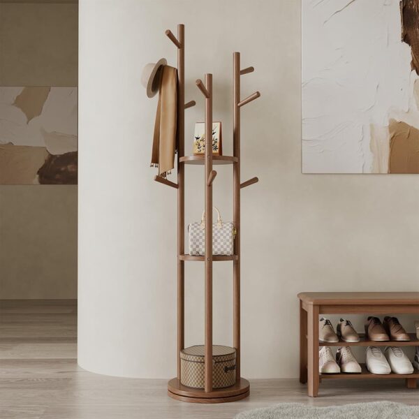 1 Solid Wood Coat Rack Stand with Shelves Hooks Freestanding Organizer