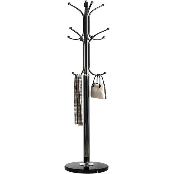 Metal Coat Rack Stand with Marble Base Twelve Hook Organizer