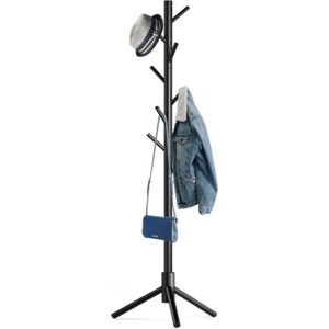 1 Wooden Coat Rack Stand Tree with Hooks Adjustable Height Organizer